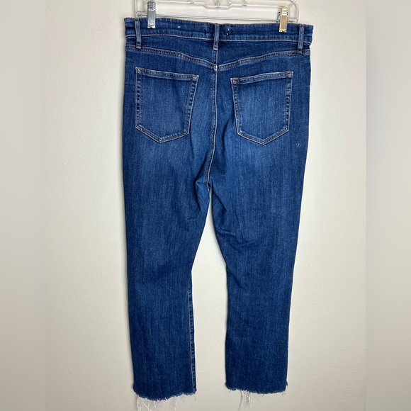 LOFT The Kick Crop High Waist Flare Deconstructed Hem 10 Dark Wash Distressed - Picture 4 of 15